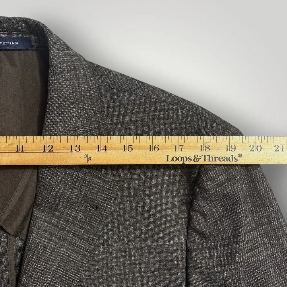 JOSEPH ABBOUD 46R Brown Plaid Stretch Wool Mens Blazer Sport Coat Suit Jacket